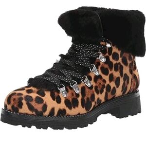Boots J. Crew Nordic Leopard Print Calf Hair Shearling Hiking Moto Boots Women's